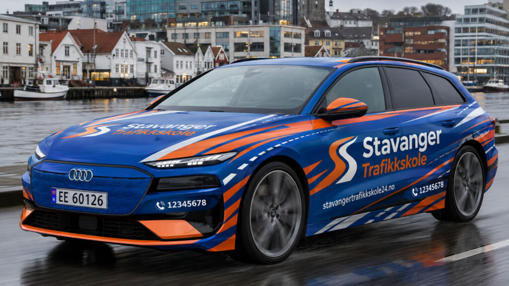 reklamefabrikk.no - Trykt PPF-bilfoliering for trafikkskoler - design og foliering - Audi A6 Avant e-tron 1