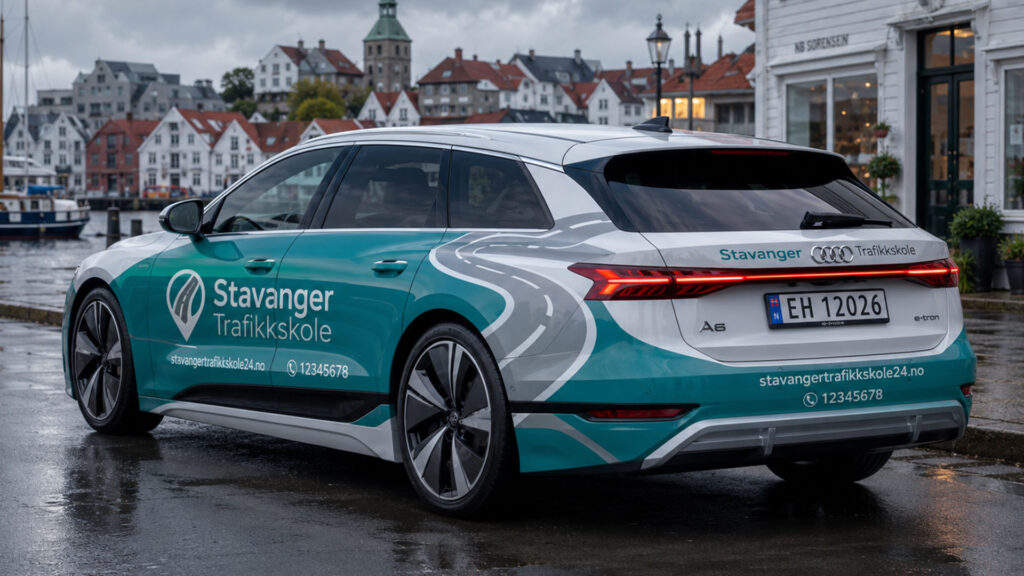 reklamefabrikk.no - Trykt PPF-bilfoliering for trafikkskoler - design og foliering - Audi A6 Avant e-tron 2