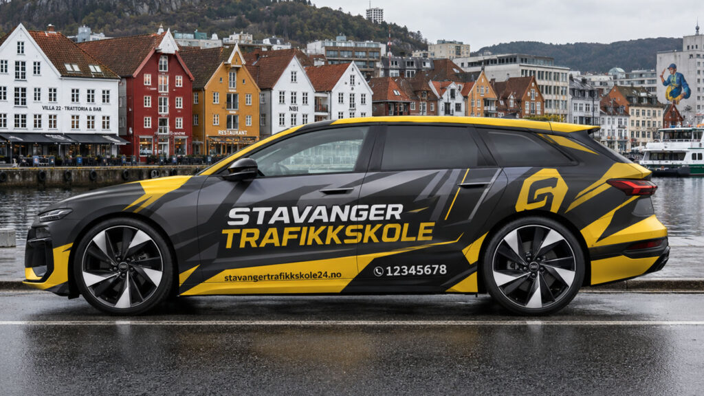 reklamefabrikk.no - Trykt PPF-bilfoliering for trafikkskoler - design og foliering - Audi A6 Avant e-tron 3