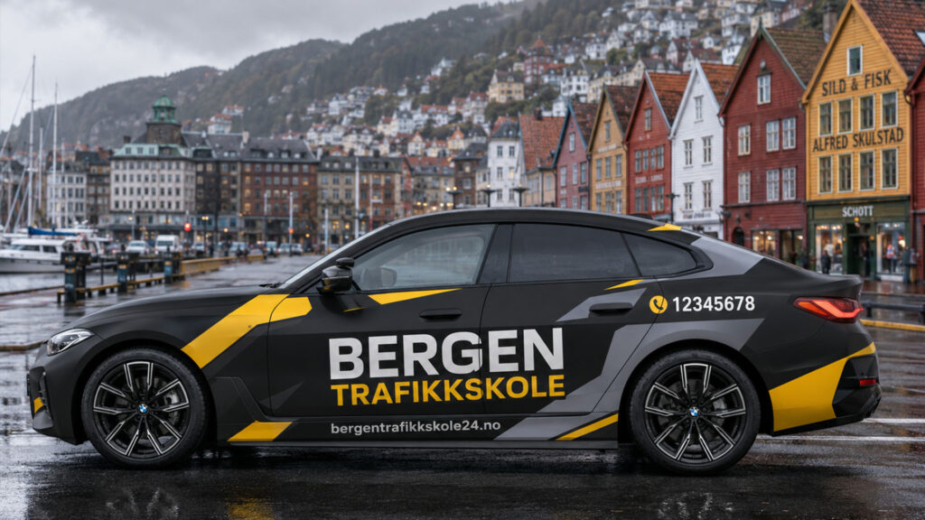 reklamefabrikk.no - Trykt PPF-bilfoliering for trafikkskoler - design og foliering - BMW i4 eDrive40 Gran Coupé 3