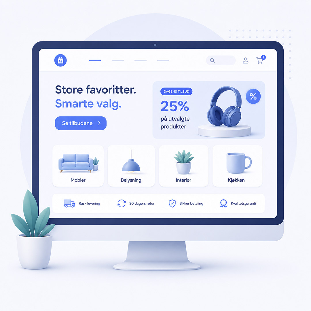 reklamefabrikk.no - Nettbutikk design Forside med tydelig tilbud
