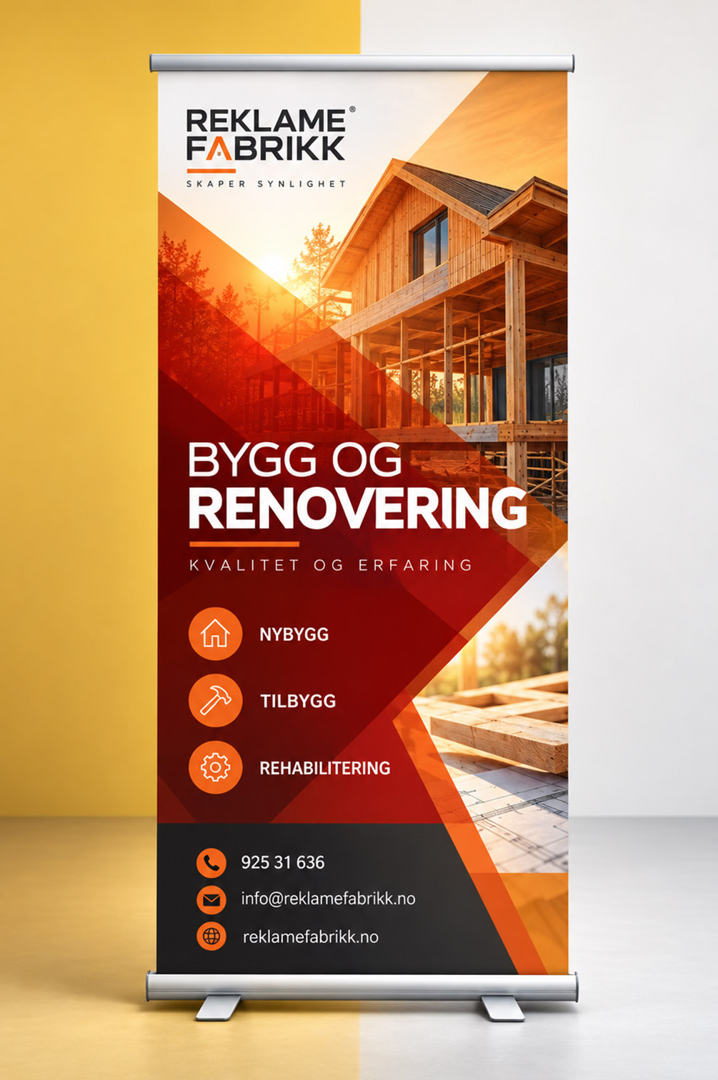 Roll-up for byggfirma og renovering Oransje roll-up for bygg og renovering med moderne boligprosjekt