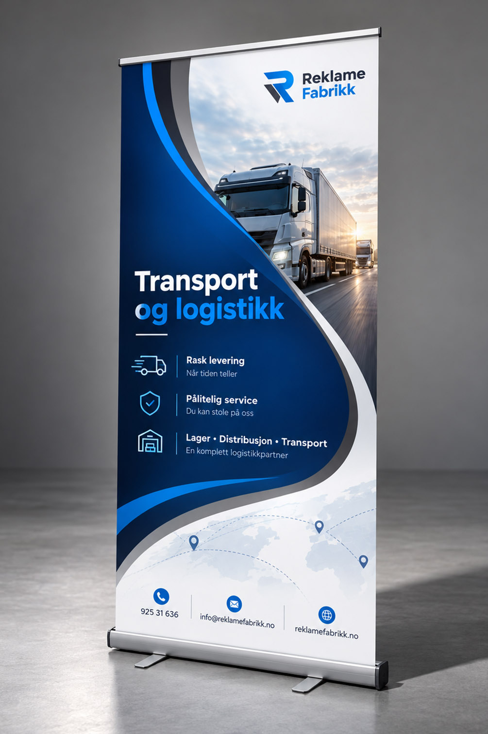 Roll-up for transport og logistikk Blå roll-up for transport og logistikk med moderne firmaprofil